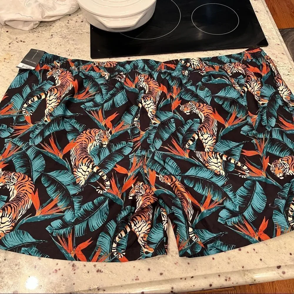 No Boundaries Tiger Print Lined Swim Trunks sz 5X NWT